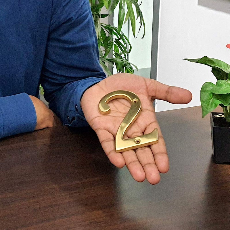 A10SHOP Motif 4-Inch Solid Brass Lacquered Polished Mailbox Numbers House Numbers For Outside House Numbers Address Sign For Door, Outdoor Decor (Number 2) - Image 2